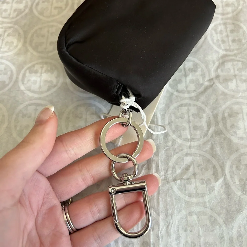 Tory Burch Britten Nylon Puffy Card Case Black Silver